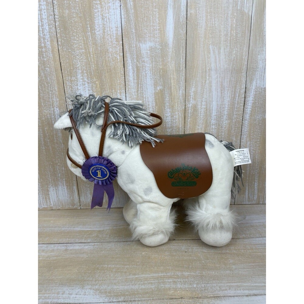 Vintage Cabbage Patch Show Pony 1984 with Bridle, Saddle, Purple Ribbon